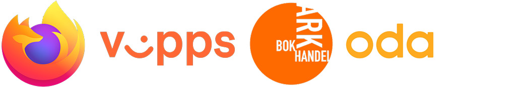 Flere kjente logoer i oransje, inkludert Firefox, Vipps, Ark Bokhandel og Oda.